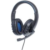 Manhattan 176088 USB Gaming Headset met LEDs voor PC, Mac, PS3 & PS4, Verstelbare Microfoon, Geïntegreerde Audio Bedieningselementen, Geïntegreerde USB-kabel 1,8 m lengte, Zwart/Blauw, SPK-1765