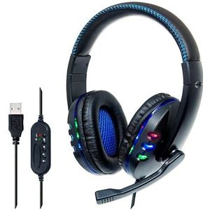 Manhattan USB-A Gaming Headset with LEDs. Retractable Built-in, W125831138 (LEDs. Retractable Built-in Microphone, Audio Control, Integrated 1.8m cable, Black and Blue USB-A Gaming)