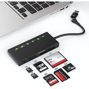 USB C 7-in-2 Kaartlezer Voor CF, SD, XD, MS, TF, Micro SD, SDHC, SDXC, UHS-I, Sony Memory Stick Pro Duo - 5Gbit/s USB 3.0 Adapter M2 - Leest 5 Kaarten Tegelijkertijd