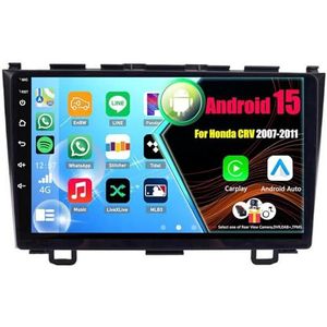 Android 15 Autoradio Voor Honda CRV 2007-2011 met Draadloze Carplay Android Auto, 9 Inch Autoscherm Soporta Bluetooth WIFI GPS FM/RDS(8Core(8+256GB))