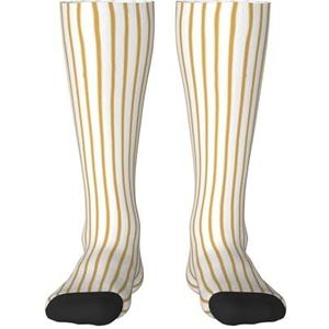 Kousen Compressie Sokken Unisex Knie Hoge Sokken Sport Sokken 55CM Voor Reizen, Goudsbloem Geel Krijtstreep Op Wit, zoals afgebeeld, 22 Plus Tall