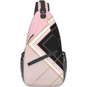 501 Sling Bag Moderne Geometrische Roze Gouden Strokes Crossbody Tassen Lichtgewicht Mannen Cross Body Tas Opvouwbare Vrouwen Kleine Rugzak, Voor Fietsen, Dagelijks, Crossbody borst tas 114, Eén maat