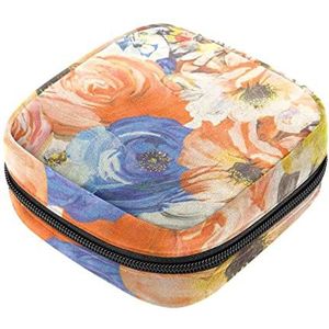 Maandverband Opbergtas, Vrouwelijke Product Pouches Draagbare Periode Kit Tas voor Meisjes Vrouwen Dames Stof Textiel Bloeiende Pioen Bloemen Kleurrijke, Meerkleurig, 4.7x6.6x6.6 in/12x17x17 cm