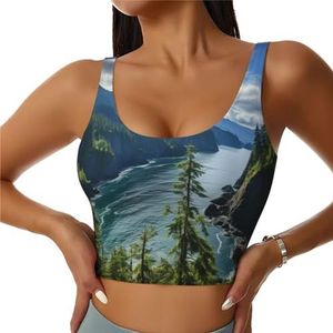 ZXERTG Us Map Seashore Print Athletic Tanktops, hoge ondersteuning, ideaal voor high-impact workouts, yoga en hardlopen, Zwart, S