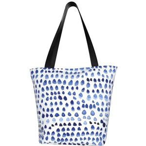 Schoudertas, canvas draagtas grote tas vrouwen casual handtas herbruikbare boodschappentassen, geschilderde stippen blauw, zoals afgebeeld, Eén maat