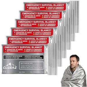 CLUSAZ 6 Noodoverlevingsdeken XL, Eerste Hulp Kit, Survival Kit, Herbruikbaar Thermisch Isolerend Waterdicht Materiaal, Dekens Voor Noodgevallen, Wandelen, Kamperen, Koud Weer, Auto