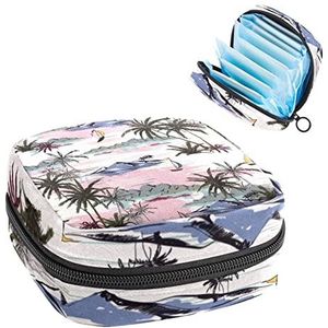 Opbergtas voor maandverband Pads, Menstruatie Cup Pouch, Periode Bag Organizer voor vrouwelijke Pads Tampons, palmbomen Zeilboot Sea Island Landscape