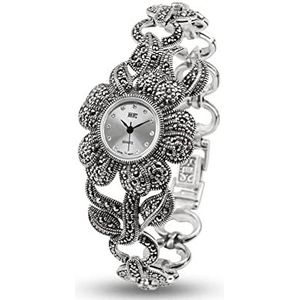 Jade Angel Vrouwen Bloem Stijl Pave Marcasiet 925 Sterling Zilver Horloges, Japans