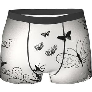 ZJYAGZX Zwart Grijs Vlinders Print Heren Boxer Slips Trunks Ondergoed Vochtafvoerende Mannen Ondergoed Ademend, Zwart, L