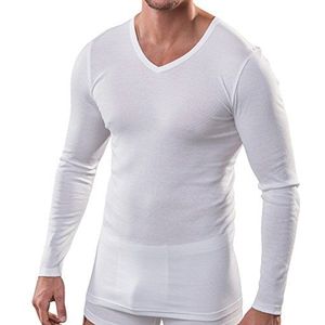 HERMKO 164680 Heren shirt met lange mouwen en V-hals van katoen/modal, Größe Herren:7 (XL), Farbe:weiß