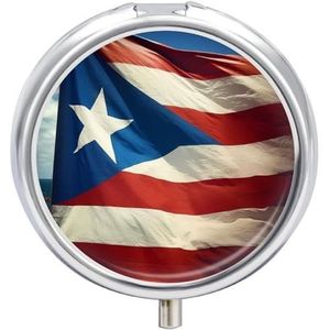 Pillendoos Puerto Rico Behang Vlag Ronde Pillendoosje voor Portemonnee & Pocket 3 Compartiment Geneeskunde Pil Organizer Draagbare Reizen Pillendoos Geneeskunde Vitamine Levertraan Olie Opbergdoos
