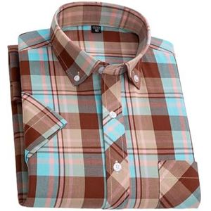 Disimlarl Heren Jurk Shirts Korte Mouw Voor Katoen Button-Down Kraag Zachte Casual Plaid Shirt LC73 Aziatische Maat 45