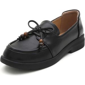 Sekiueo Dames Loafers Leren Instappers Lichtgewicht Lage Hak Wandelschoenen Werkschoenen Casual Oxford-Schoenen,zwart,33 EU