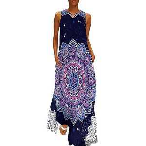 Indiase bloemen paisley ornament patroon dames enkellengte jurk slim fit mouwloze maxi-jurken casual zonnejurk 2XL