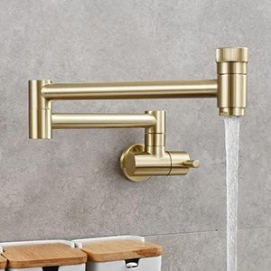 Mixer Tap Kitchen Sink Wall Mount Single Cold Water Kitchen Taps Pot Filler Kitchen Tap Multi-Function Double Joint Nozzle Mixer Tap Kitchen Sink,Gold,Single Mode,Brushed Gold,dual Mode