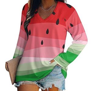 Grappige watermeloen regen dames lange mouw V-hals T-shirts herfst tops pullover tuniek T-shirt voor leggings
