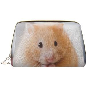 OPSREY Franse Hond Gedrukt Lederen Cosmetische Case Draagbare Reizen Cosmetische Zak Toilettas Opbergtas, Kastanjebruin Hamster, Eén maat