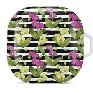 Tropisch patroon met orchideebloemen oordopjes hoesje compatibel met Samsung harde beschermhoes witte stijl