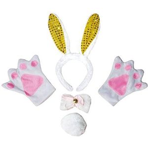Petitebelle Hoofdband Bowtie Tail Handschoenen 4-delig Kinderkostuum 1-5 jaar (Gouden Pailletten Konijn, One size)