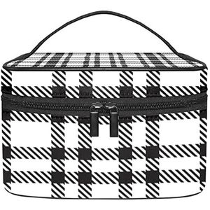 Zwart Wit Gird Make-up Organizer Bag, Reizen Make-up Tas Organizer Case Draagbare Cosmetische Tas voor Vrouwen en Meisjes Toiletartikelen, Meerkleurig, 22.5x15x13.8cm/8.9x5.9x5.4in