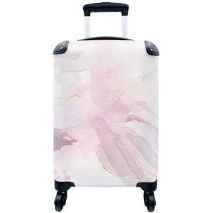 MuchoWow® Koffer - Marmer - Paars - Roze - Past binnen 55x40x20 cm en 55x35x25 cm - Handbagage - Trolley - Fotokoffer - Cabin Size - Print