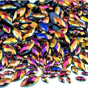 GemStone Mix Size Glitter Acryl Paardenoog Non Hotfix Strass Nagels Kristallen Kralen Strass стразы voor Jurk Nail Art Stenen-Zwart AB-Mix Size-600 stuks