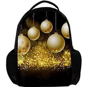 Kerstballen op Glittery Gouden Achtergrond Gepersonaliseerde Rugzak voor vrouwen en man School reizen werk Rugzak, Meerkleurig, 27.5x13x40cm, Rugzak Rugzakken
