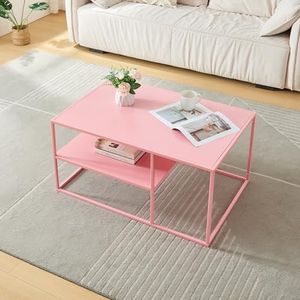 [en.casa] Salontafel Solund bijzettafel metalen tafel met opbergruimte rechthoekig 45x90x60 cm roze
