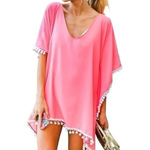 Cover Ups Voor Vrouwen Strandkleding Chiffon Kwastjes Strandjurk Zomer Bikini Cover Up Vrouwen Badpak Cover-Up Badpak Badpakken Effen Cover Ups Badpak Cover Ups Voor Vrouwen (Roze)
