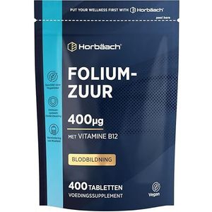 Foliumzuur 400 µg | 13 Maanden Voorraad - 400 Vegane Tabletten | 400 µg Pure Foliumzuur per tablet | Prenatale Vitamine met Vitamin B12 | Hoog Gedoseerd | Folic Acid Supplement | van Horbaach