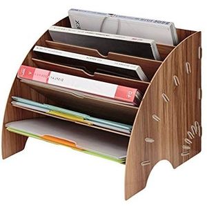 Bamboe Houder, Bureau Map Organiser, Houten Organizer, 6 lagen A4 Papieren Brievenbak Organizer, Desktop Sorter met 6 Planken, Grote DIY Bureau Maphouder (Kleur: A, Maat: 35,5x27x27cm) (Color : A, S