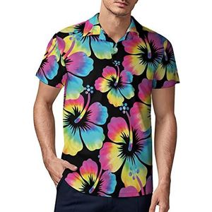 Tie Dye Hibiscus golfpoloshirt voor heren, zomer T-shirt met korte mouwen, casual sneldrogende T-shirts, XL
