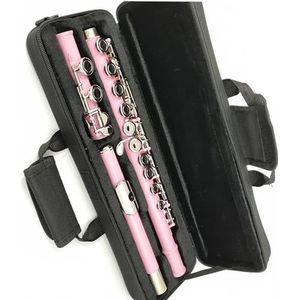 Fluit 16 gesloten gaten C-toetsen Wit brons vernikkelde toetsen Mooi roze metalen body-instrument Beginnershuisfluit