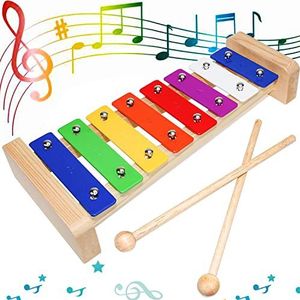 Xylofoon Klokkenspel Houten Muziekinstrumenten voor Volwassenen en Kinderen Met 2 Klokkenspel Batjes Kleurrijke Xylofoon Voor Kinderen Vanaf 1 Jaar Pedagogisch Speelgoed Geschenken (8 Sleutels)