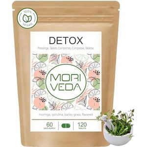 Moringa Detox 900 mg tabletten - 120 of 360 - moringa, gerstgras, lijnzaad en spirulina voor ontgifting van het lichaam uit MoriVeda (1x120 tabletten)