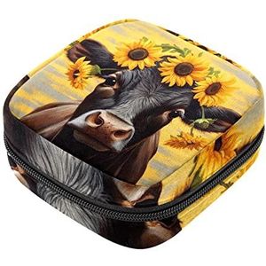 Zonnebloemkrans koe maandverband opbergtas menstruatie pad tas draagbare menstruatie cup zakje met rits voor tiener meisjes vrouwen dames