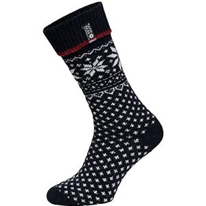 HomeOfSocks Lamswollen sokken met envelop Noorwegen - dames en heren knuffelsokken van wol - dikke sokken met 70% wolgehalte en Noorse vlag - duurzaam -, Donkerblauw, 43-46 EU