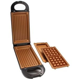 Livington FlipSwitch - Grill - Anti-aanbaklaag - Multifunctioneel - Vaatwasserbestendig - wafelijzer, tosti apparaat en grill