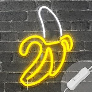 SKYLANTERN Neon banaan 47 cm – stopcontact en schakelaar aan/uit, inclusief neon led voor decoratie kinderkamer of neon bar – neon lamp led banaan via stekker met schakelaar