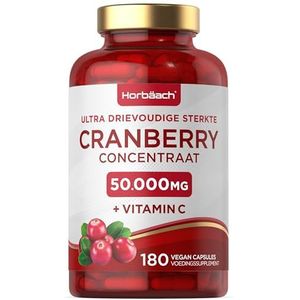 Cranberry Capsules 50000mg | Cranberry Supplement met Vitamine C | 180 Veganistische Pillen | Triple Stregth Concentratie Pills | Horbaach
