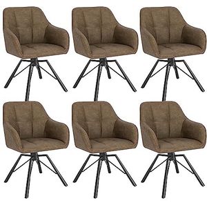 WOLTU Eetkamerstoelen, draaibaar, set van 6, voor eetkamer en woonkamer, comfortabele keukenstoelen, gestoffeerd, met armleuningen, rugleuning, met kunstleren bekleding, bruin