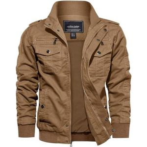 EKLENTSON Mannen Casual Katoen Militaire Bomber Jas Winter Bovenkleding Windjack Cargo Jas Multi Zakken, Kaki, M
