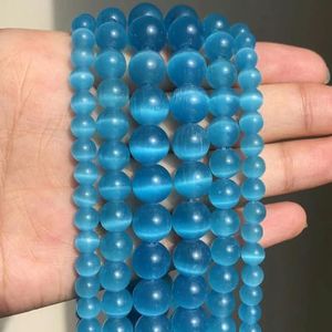 Natuursteen Roze Witte Maansteen Cat Eye Kralen Voor Sieraden Maken Gladde Losse Spacer Kralen Opaal Diy Charm Armbanden Ketting-Grijs Blauw-10mm 36pcs kralen