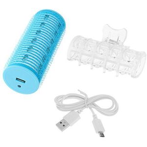 USB Oplaadbare Dubbeldeks Roller Haar Krultang Clip Thuis Salon Klem Blauw