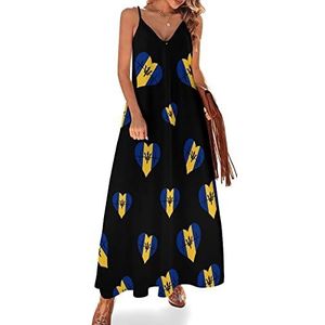 Love Barbados Heartbeat Sling Maxi-jurken voor dames, V-hals, casual, mouwloos, verstelbare riem, sexy lange jurk
