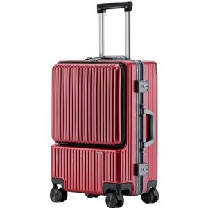 Trolleykoffer Reiskoffer Bagage Met Voorvak, Koffer Van Aluminium Frame Met USB-oplaadpoort En TSA-slot Lichtgewicht Koffer (Color : Rot, Size : 26 in)