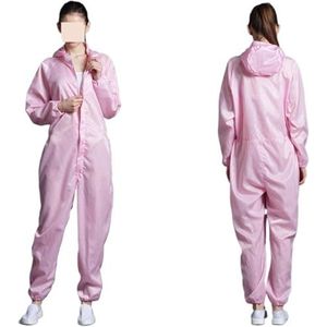 Antistatische Eliminator, Man Vrouw Stofdicht Antistatisch Capuchon Cleanroom Kleding Verf Uniform Overall Kleding Eendelig Overall Schone Werkkleding(Pink,Small)