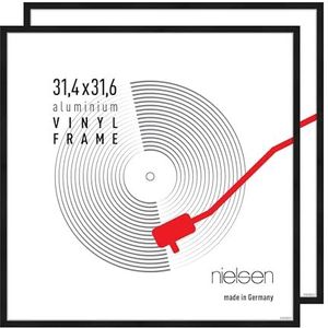nielsen platenlijst, 31,4 x 31,6 cm (set van 2), Aluminium, Zwart mat, vinyl lijstom op te hangenin staand en liggend formaat, onbreekbaar kunststofglas, Vinyl Alu