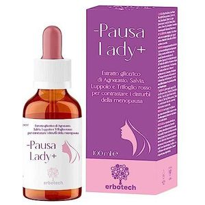 ERBOTECH, Moederwortelmix - Pausa Lady+, alcoholvrij, in druppels om te verdunnen, bestrijdt menopauzeklachten, met knoopbloem, salie, hop en rode klaver, veganistisch, niet-GGO, 100 ml