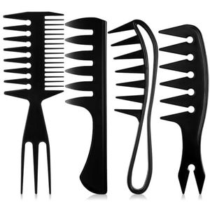 Yunxiao88 4 Stks Haar Kam Styling Set Voor Mannen, Brede Tand Dubbelzijdige Staart Kammen, Professionele Haar Borstel Retro Kappers Kappers Gereedschappen, Afro-Amerikaanse Haarverzorging Stijl Kapper